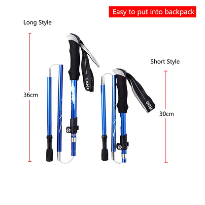 5-Section Outdoor Fold Trekking Pole Camping Portable Walking Hiking Stick for Nordic Elderly Telescopic Club Easy Put into Bag