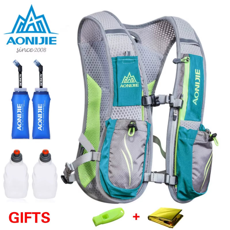 AONIJIE 2020 Running Marathon Hydration Nylon 5.5L Outdoor Running Bags Hiking Backpack Vest Marathon Cycling Backpack Green250G